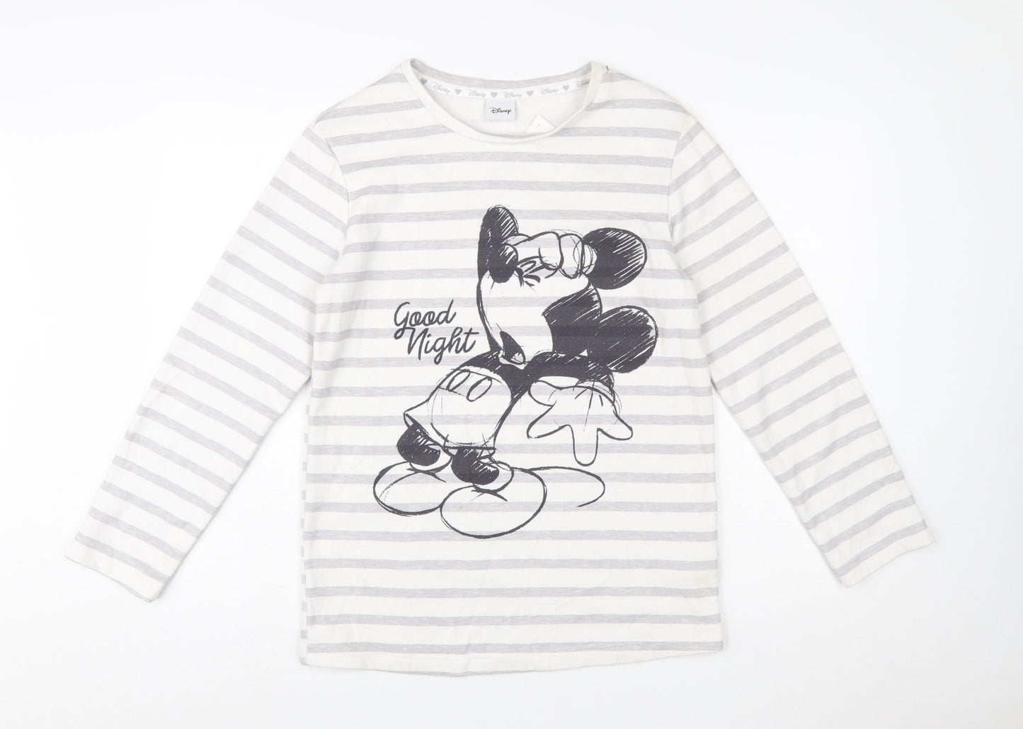 Disney Women’s White Striped Mickey Mouse Pullover Sweatshirt XS