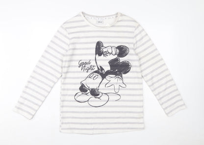 Front view of Disney Women’s White Striped Mickey Mouse Pullover Sweatshirt XS