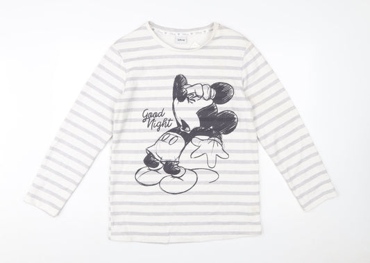 Disney Women’s White Striped Mickey Mouse Pullover Sweatshirt XS