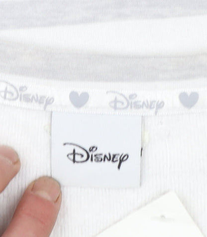 Brand and care label for Disney Women’s White Striped Mickey Mouse Pullover Sweatshirt XS
