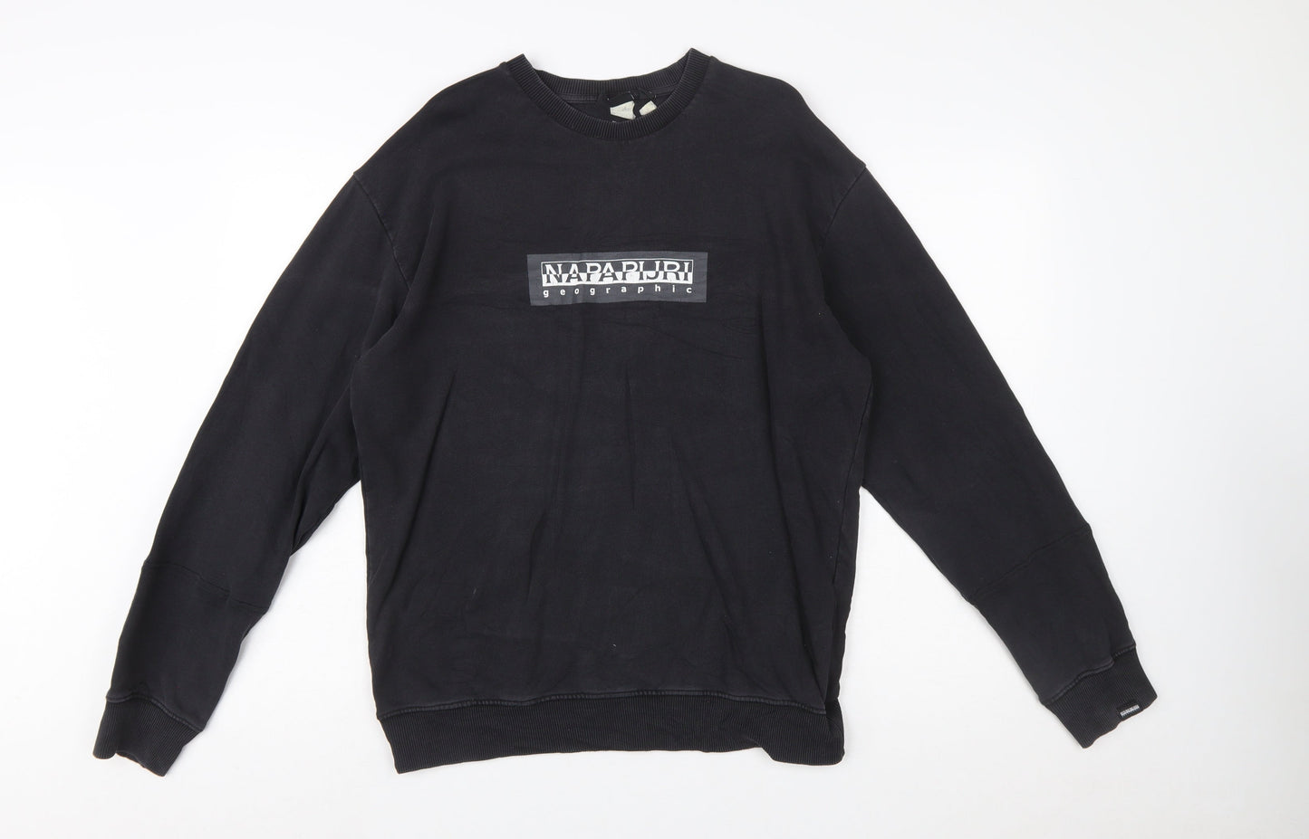 Napapijri Men's Black Small Logo Crew Neck Pullover Sweatshirt