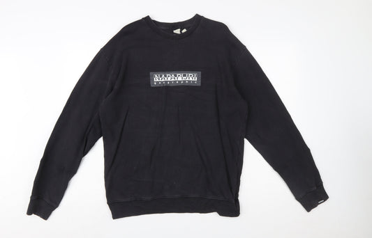Napapijri Men's Black Small Logo Crew Neck Pullover Sweatshirt