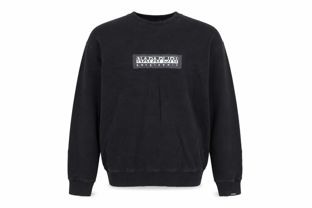 Napapijri Men's Black Small Logo Crew Neck Pullover Sweatshirt