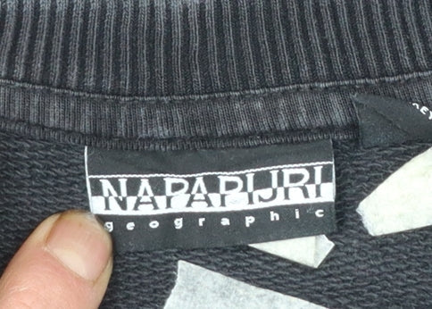 Napapijri Men's Black Small Logo Crew Neck Pullover Sweatshirt
