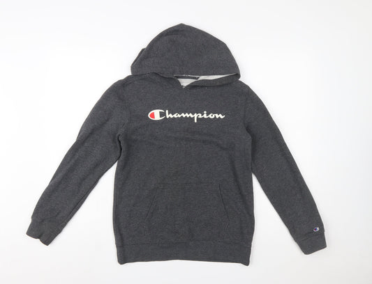 Champion Boys Dark Grey Pullover Hoodie L (14/16) Cotton Blend Sweatshirt