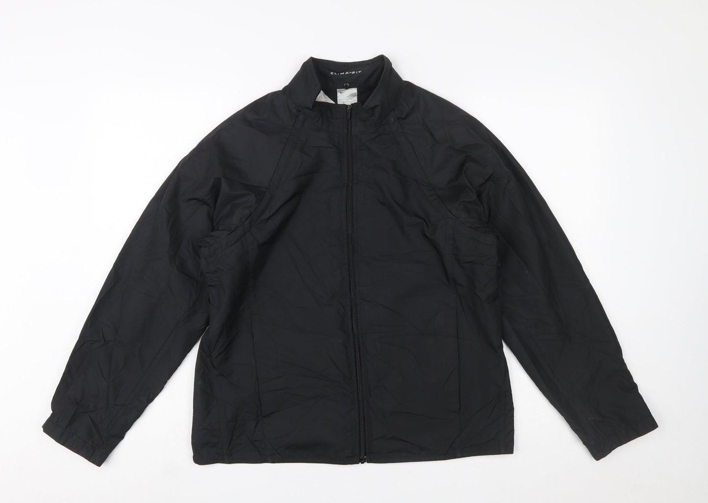 Nike Women Black L Clima-Fit Windbreaker Jacket Lightweight Full Zip