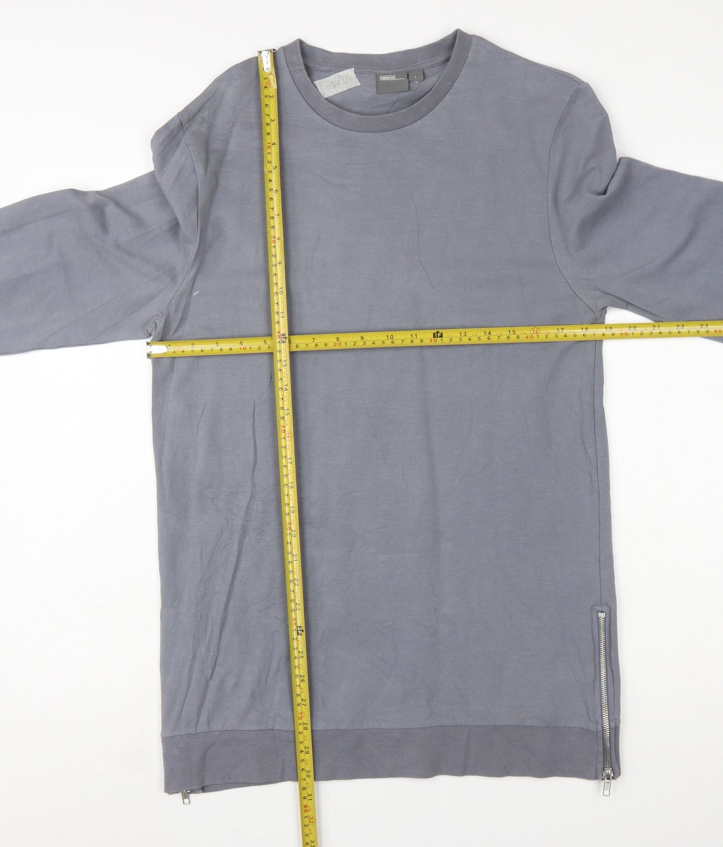 ASOS Womens Grey Long Sleeve Pullover Sweatshirt L Zip Detail Cotton Blend