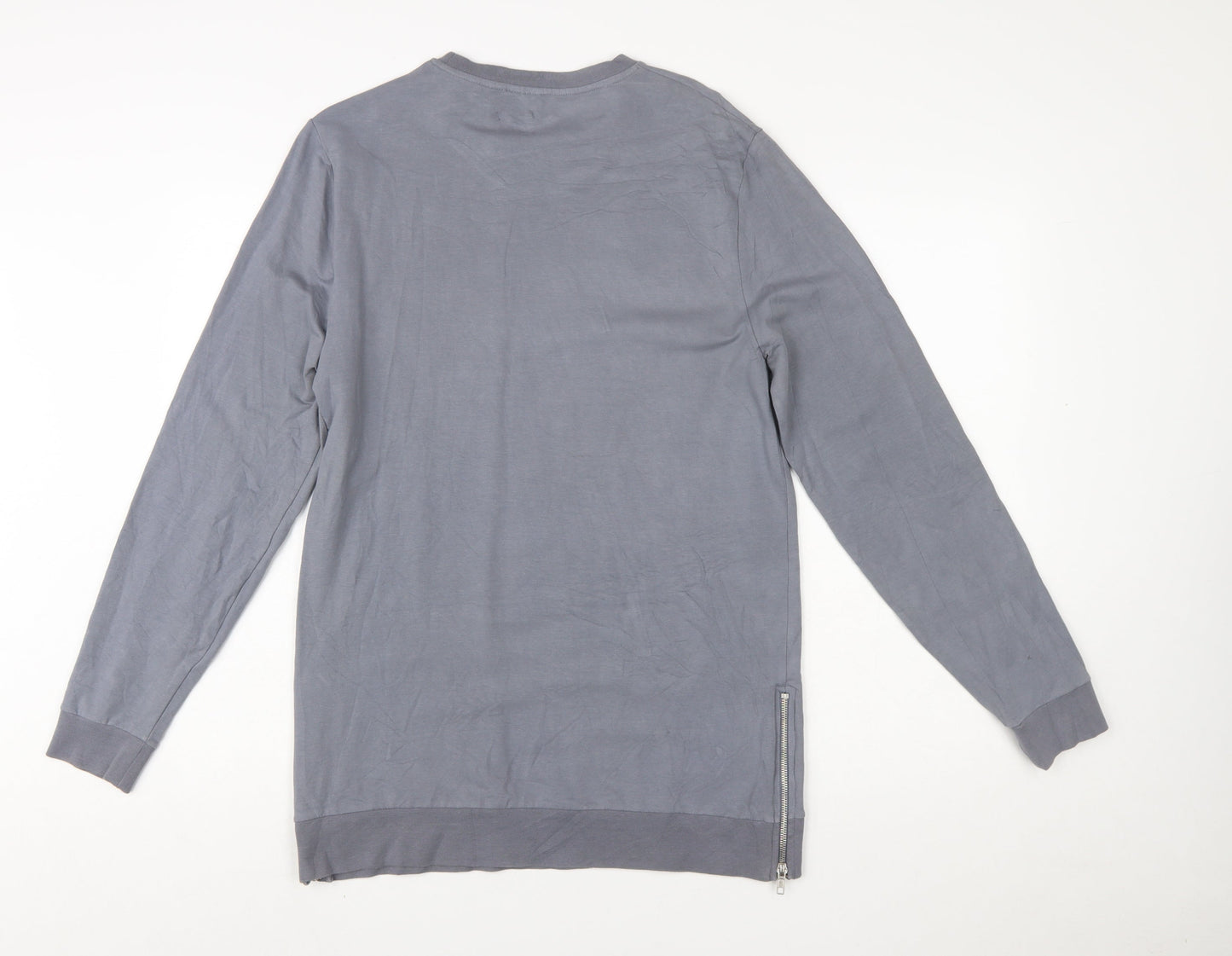 ASOS Womens Grey Long Sleeve Pullover Sweatshirt L Zip Detail Cotton Blend