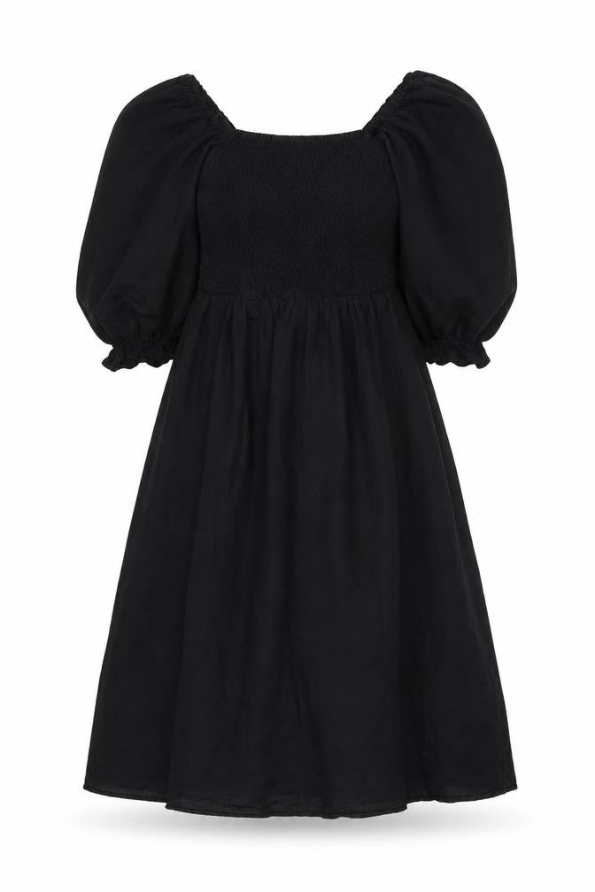 New Look Womens Black Size 8 Midi A-Line Puff Sleeve Dress