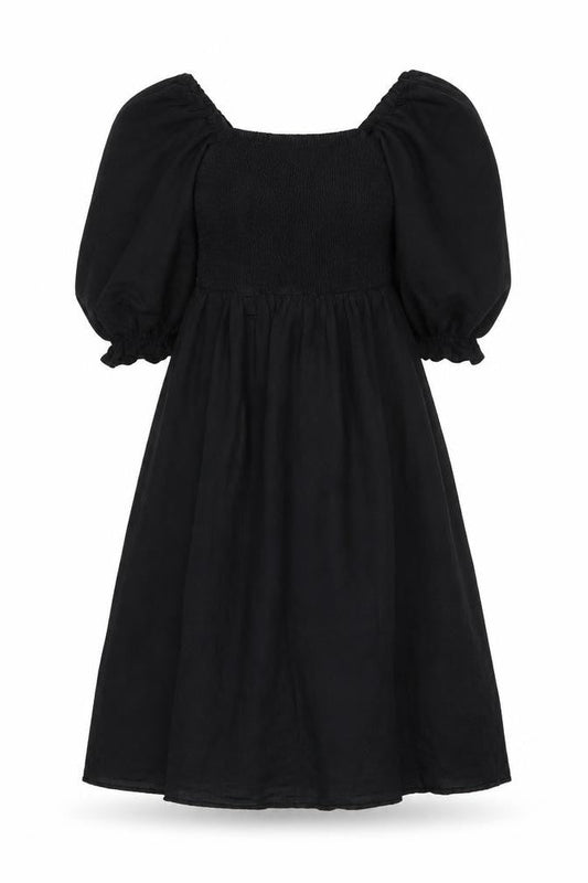 New Look Womens Black Size 8 Midi A-Line Puff Sleeve Dress