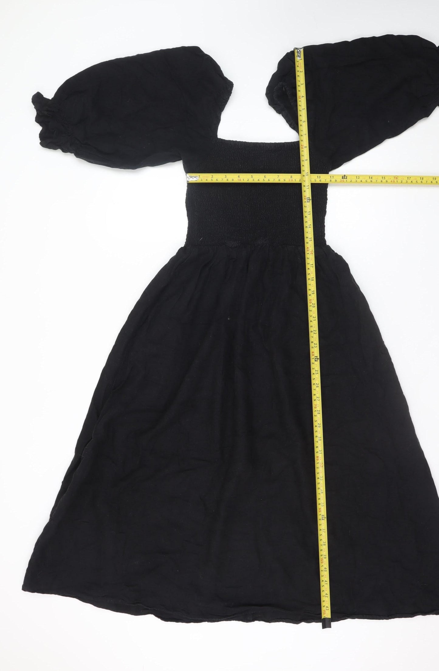 New Look Womens Black Size 8 Midi A-Line Puff Sleeve Dress
