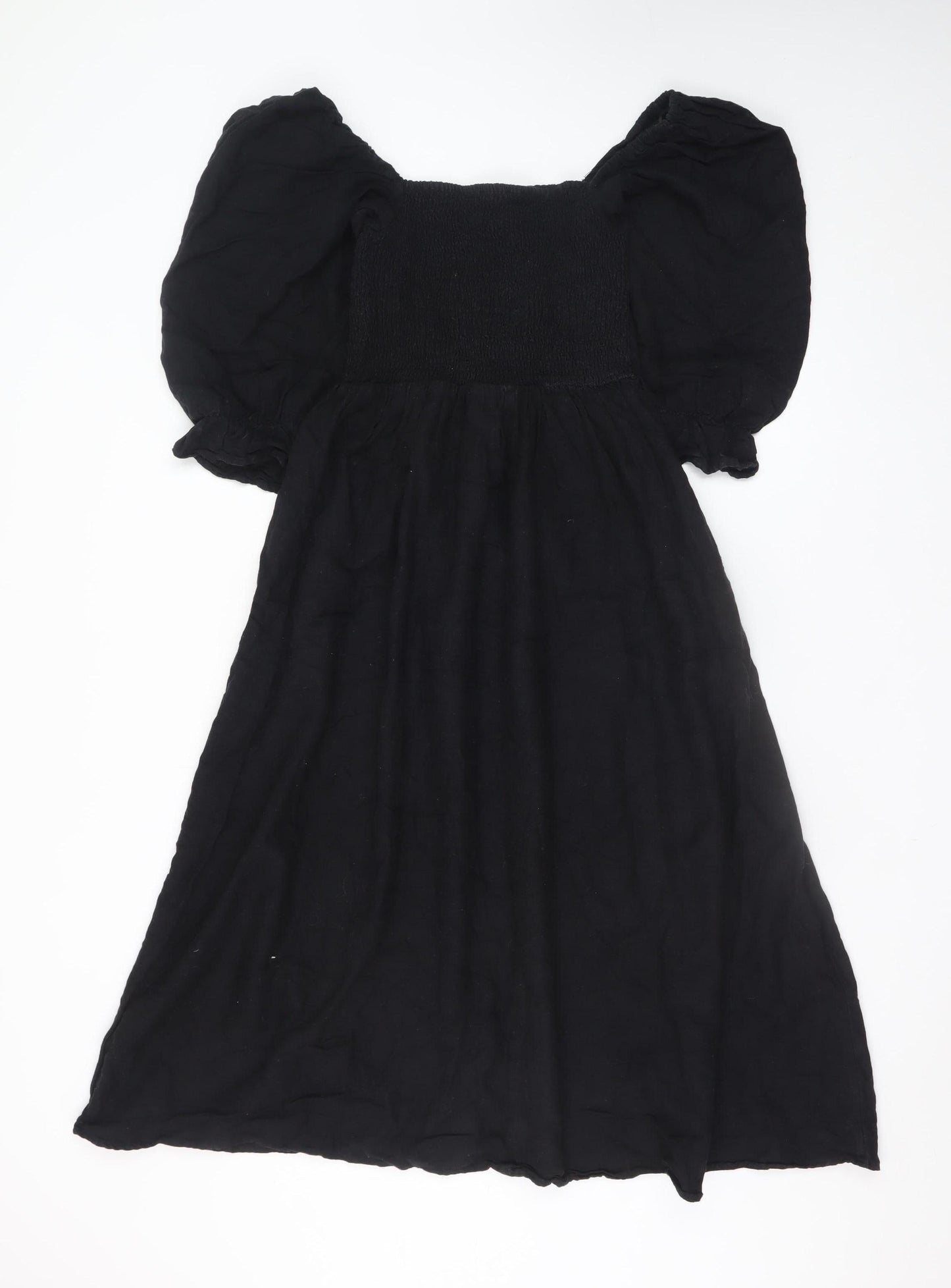 New Look Womens Black Size 8 Midi A-Line Puff Sleeve Dress