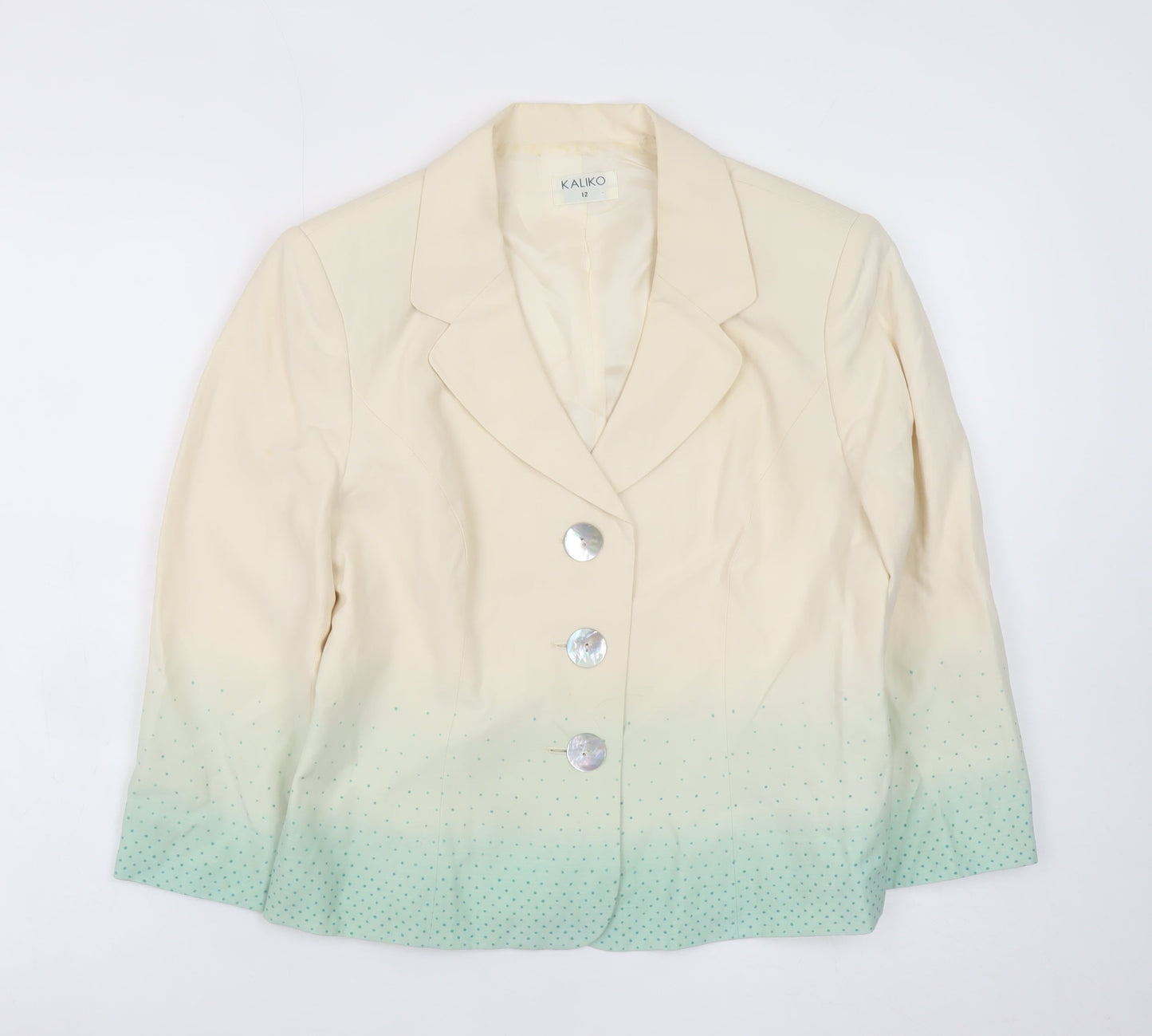Kaliko Women Ivory Silk Linen Blazer Jacket Size 12 Three Button Tailored