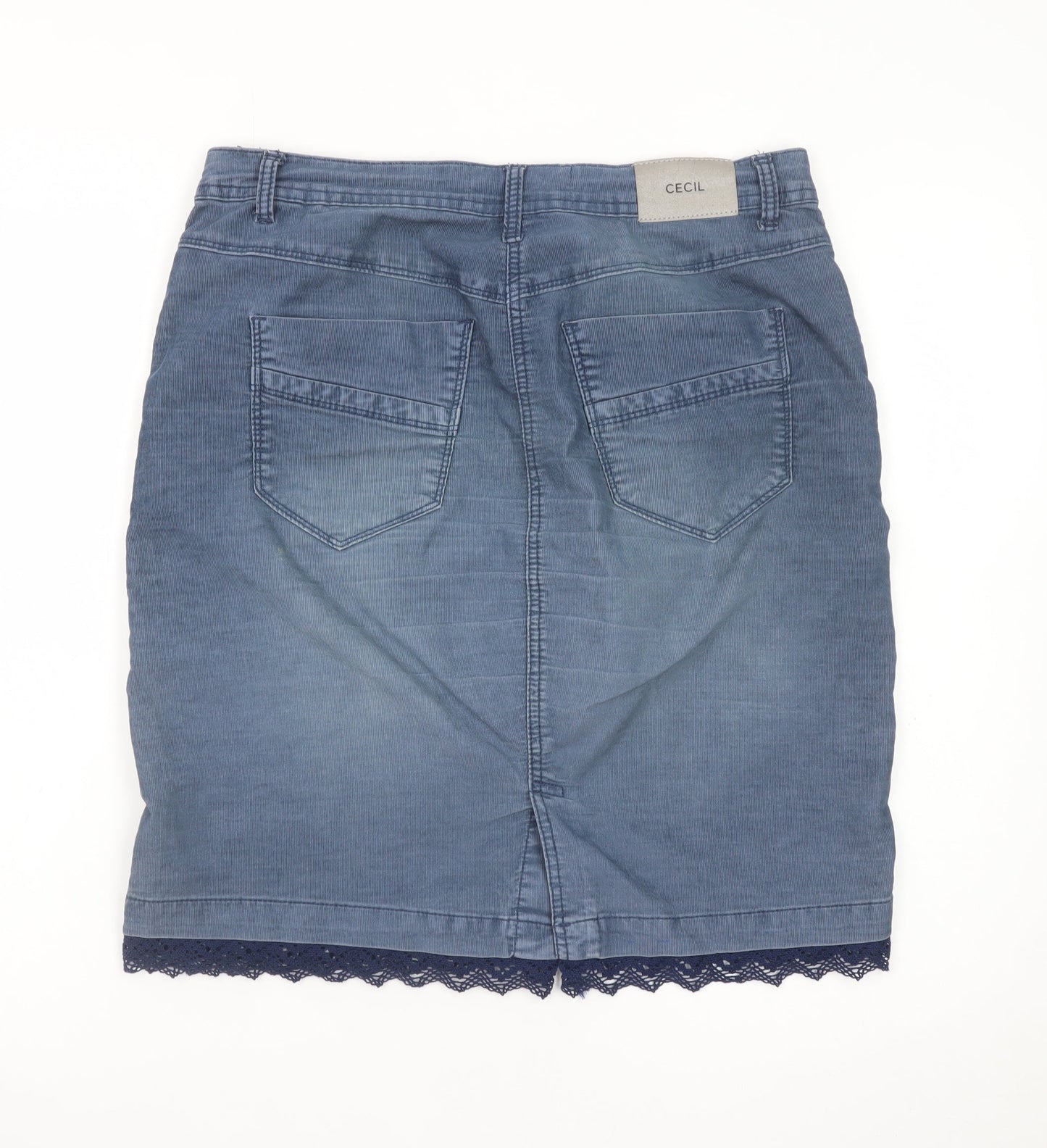 Cecil Women Blue Denim Pencil Skirt Size 10 Casual Lace Hem
