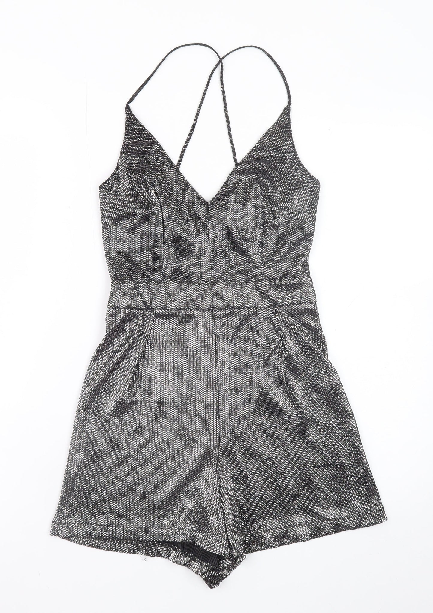 New Look Petite Silver Metallic Playsuit Women UK 6 Party Jumpsuit