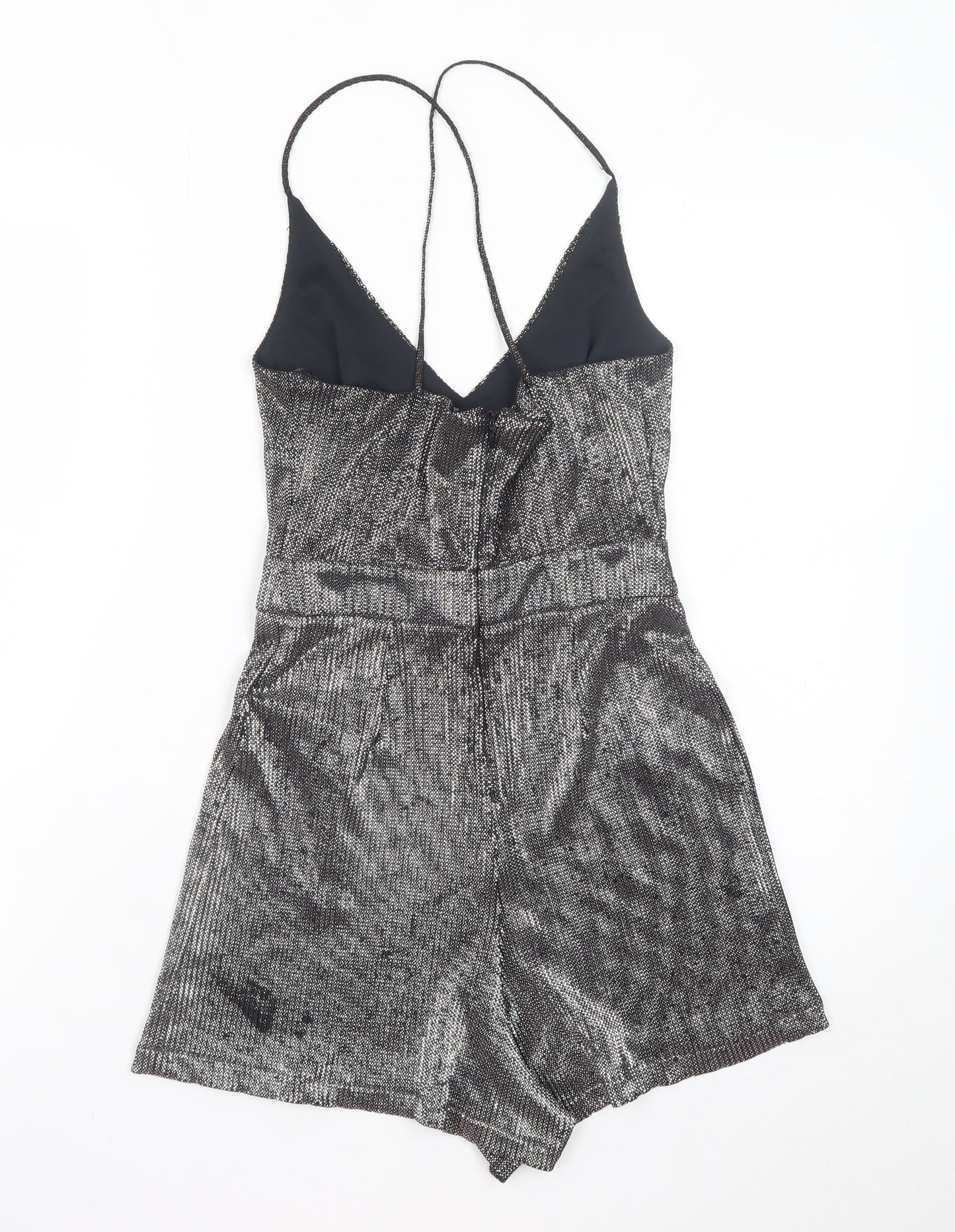 New Look Petite Silver Metallic Playsuit Women UK 6 Party Jumpsuit