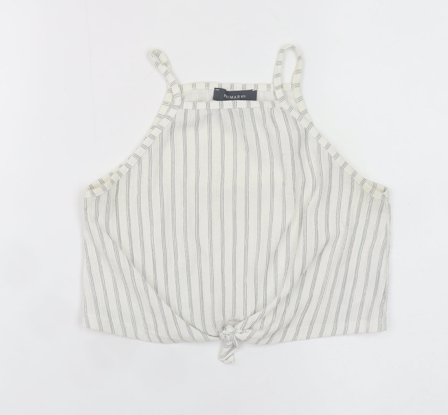 Primark Women’s White Striped Cropped Tie Halter Cotton Tank Top XS