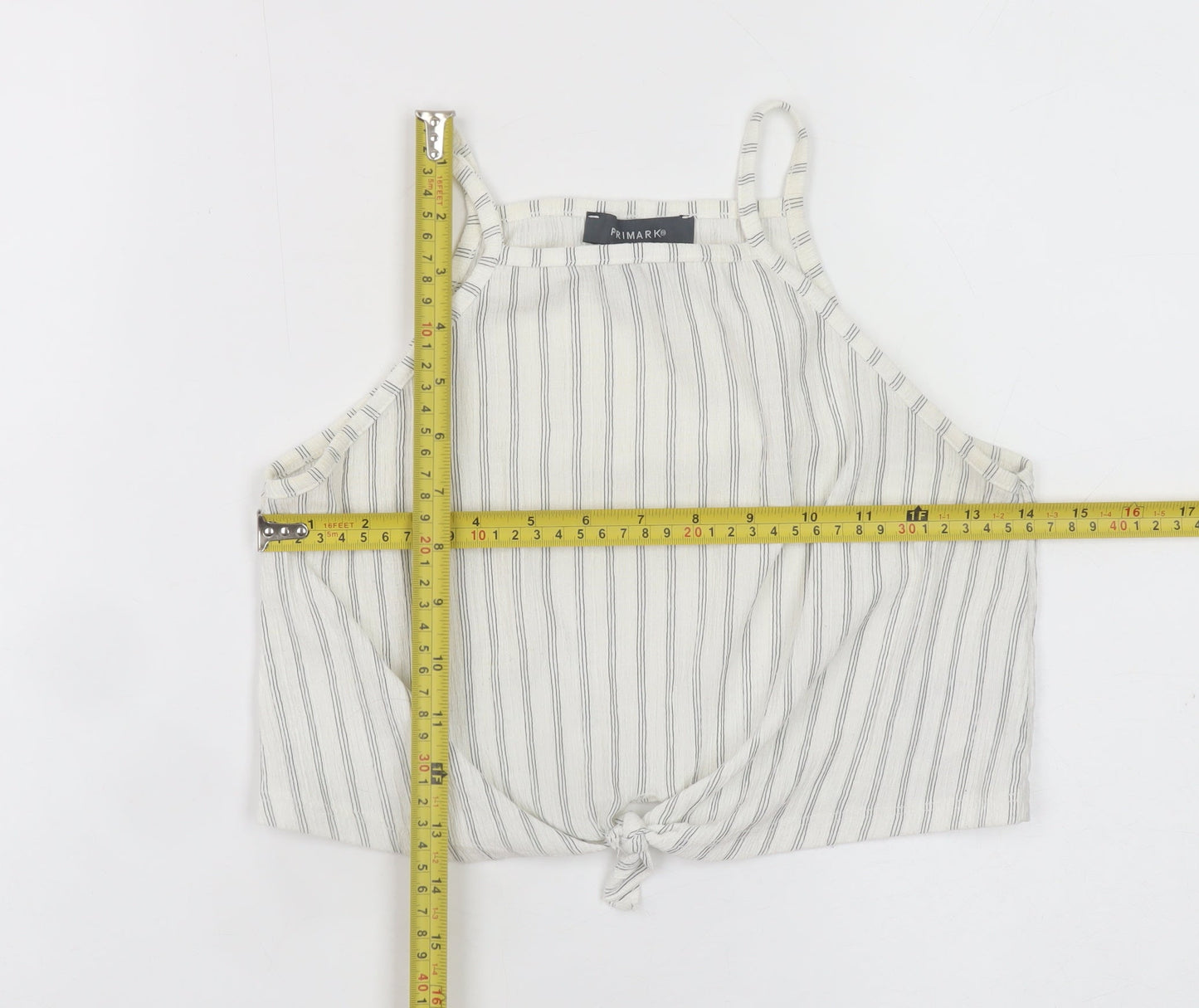 Primark Women’s White Striped Cropped Tie Halter Cotton Tank Top XS
