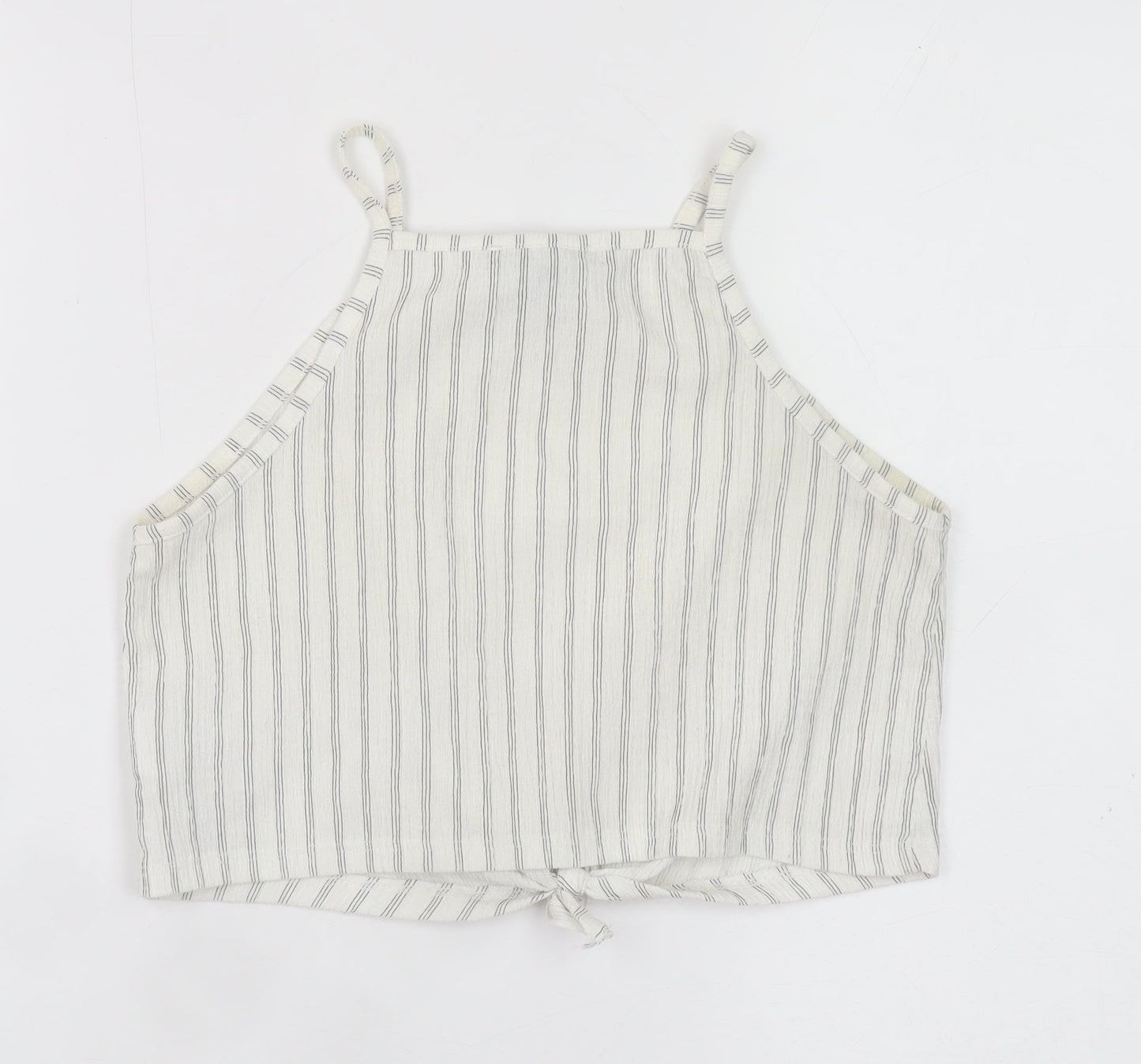Primark Women’s White Striped Cropped Tie Halter Cotton Tank Top XS
