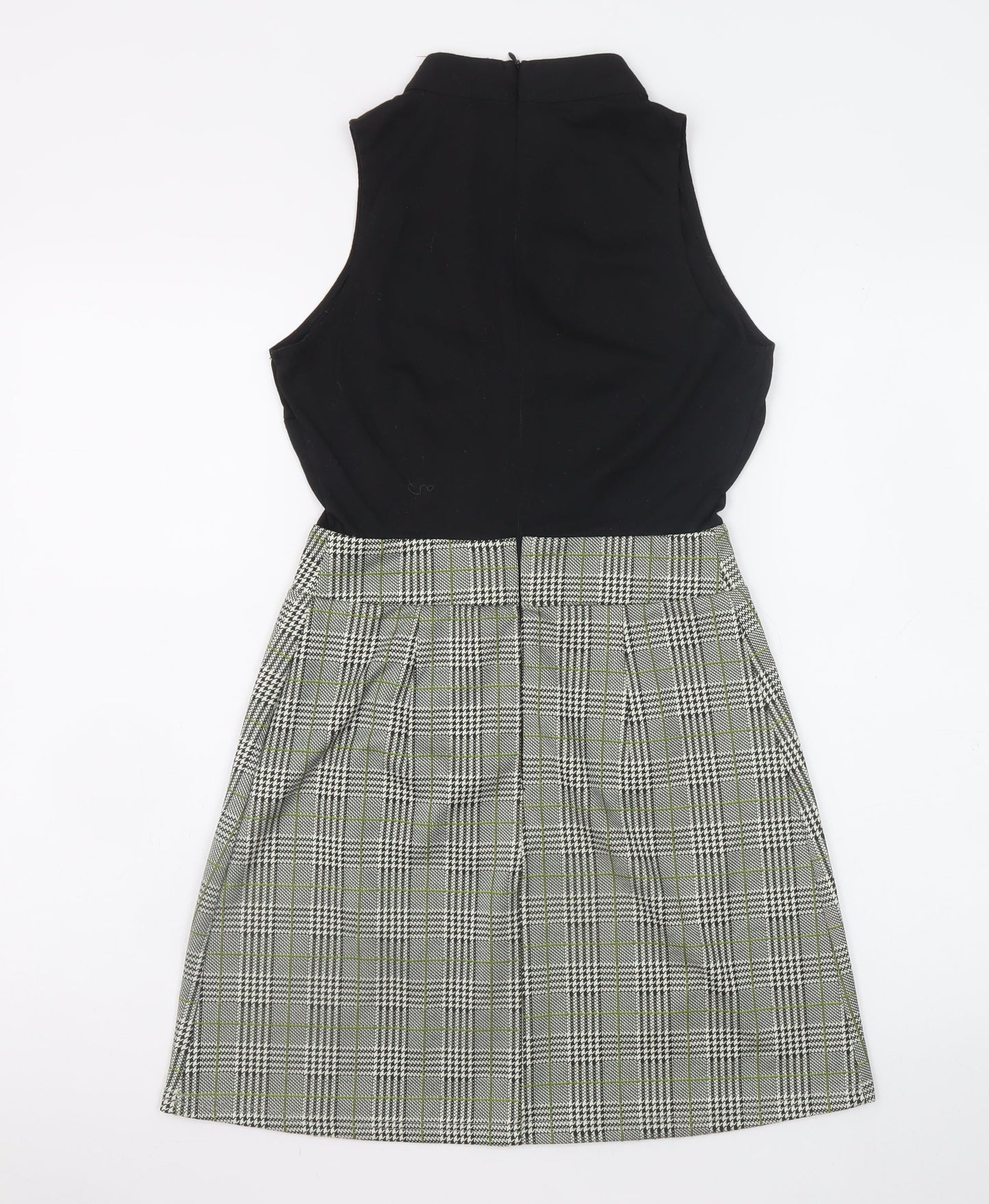 AX Paris Women Black Check Shift Dress Size 8 Sleeveless High Neck