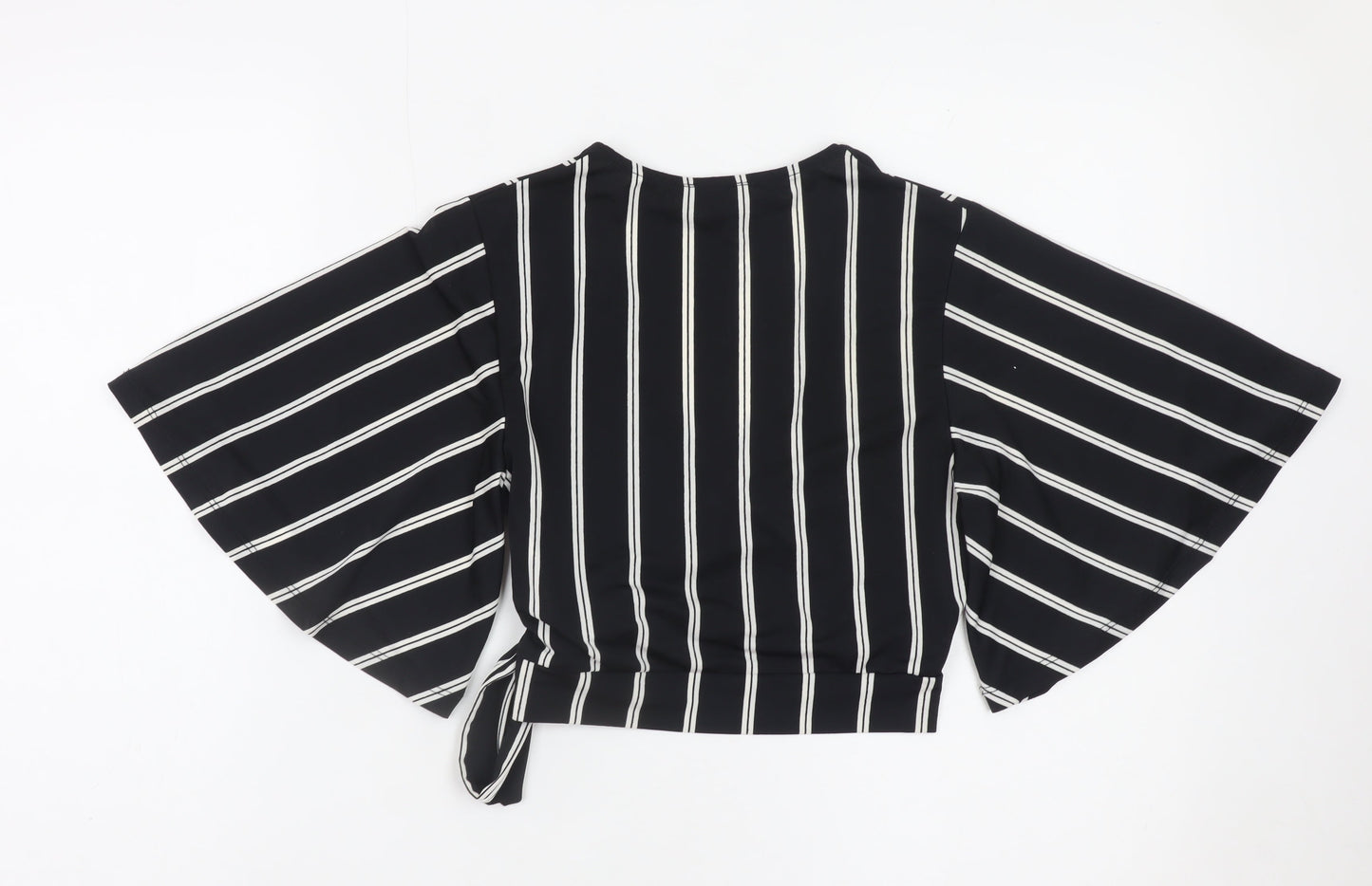 New Look Women's Black Striped Wrap Blouse Size 8 Kimono Sleeve