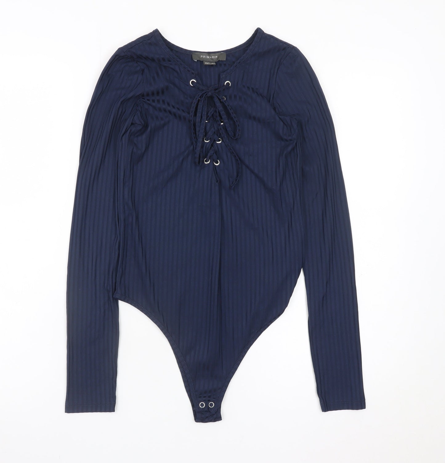 Primark Womens Blue Lace Up Bodysuit Top Size 8 Long Sleeve