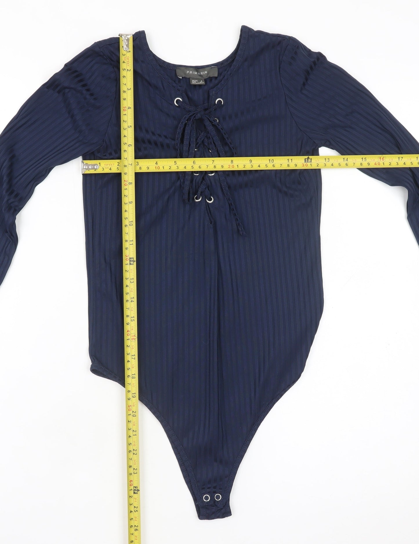 Primark Womens Blue Lace Up Bodysuit Top Size 8 Long Sleeve
