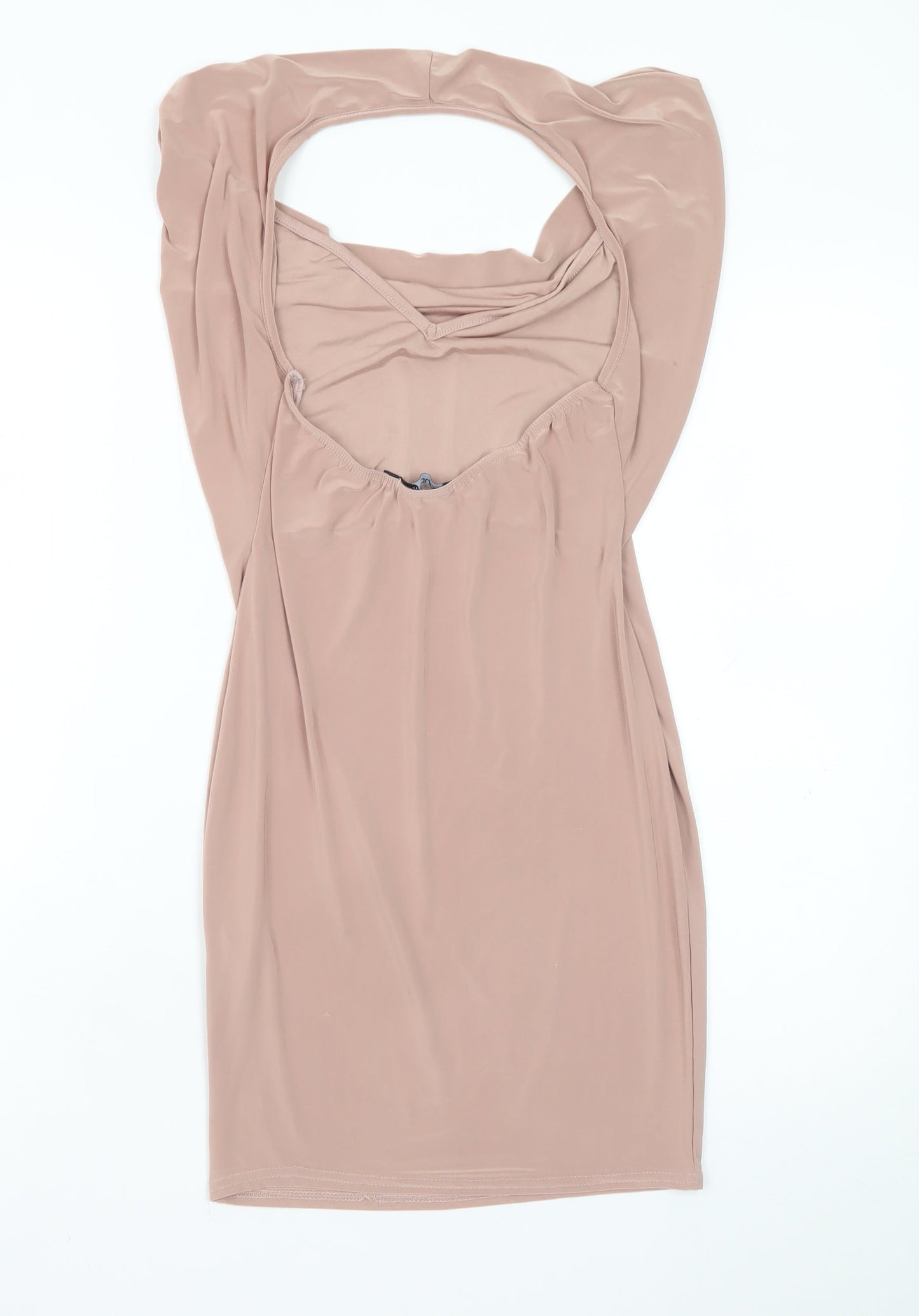 Boohoo Women Beige Bodycon Cowl Neck Sleeveless Short Dress Size 10