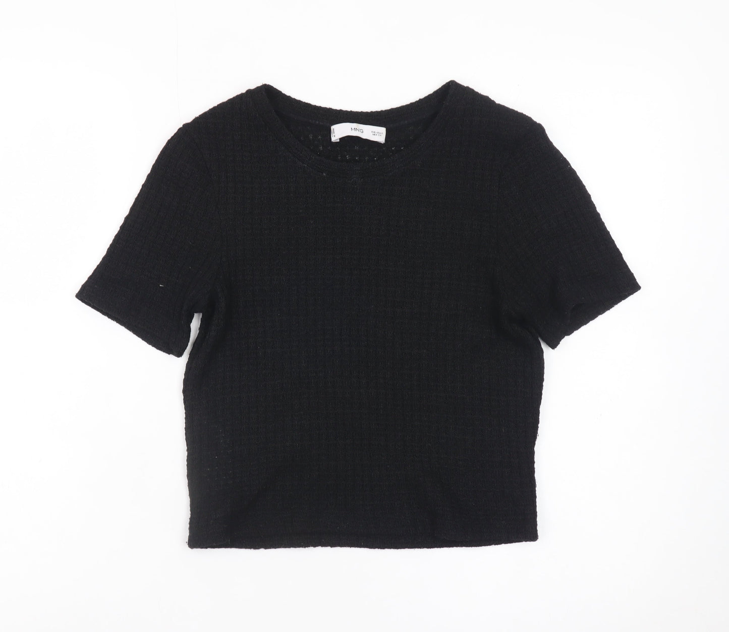 MNG Women's Black Cropped Knit T-Shirt Size S Short Sleeve