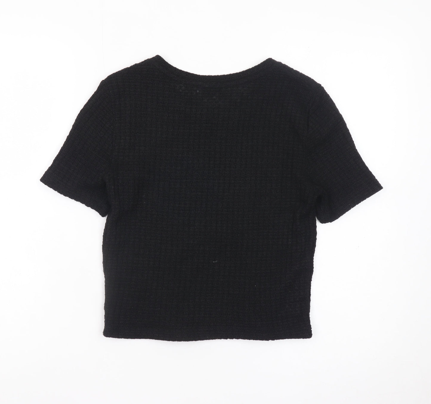 MNG Women's Black Cropped Knit T-Shirt Size S Short Sleeve