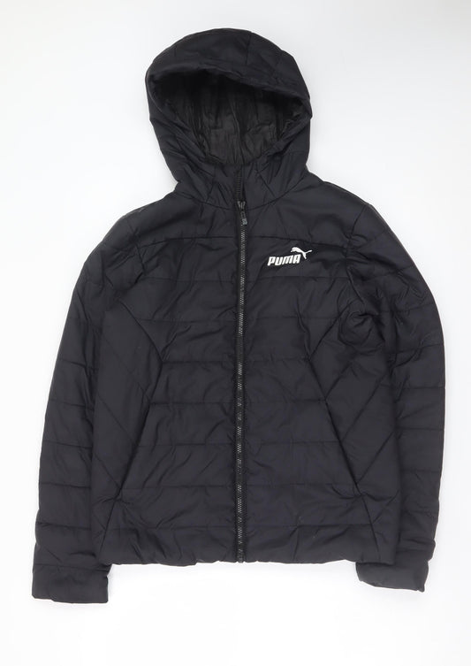 Puma Teens Black Hooded Puffer Jacket 164 Size Polyester Lined