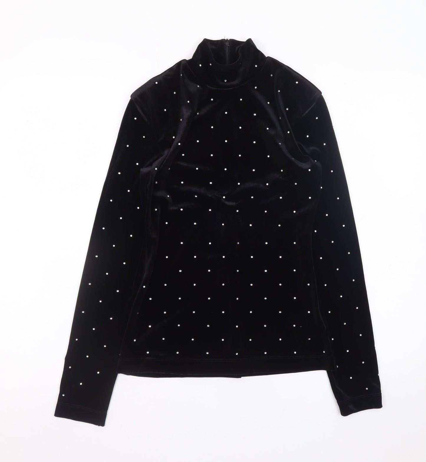 H&M Women’s Black Velvet Mock Neck Long Sleeve Beaded Top XS