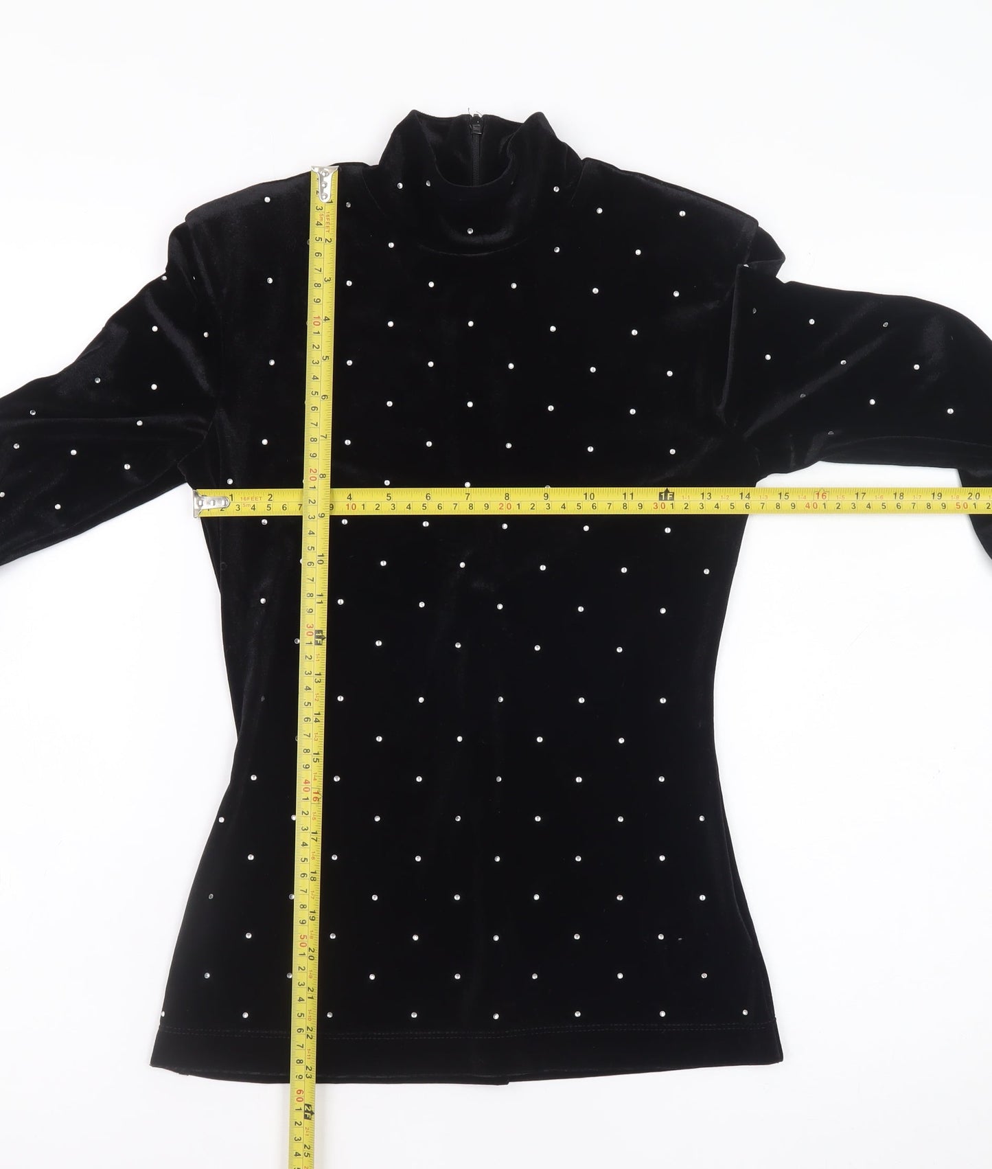 H&M Women’s Black Velvet Mock Neck Long Sleeve Beaded Top XS