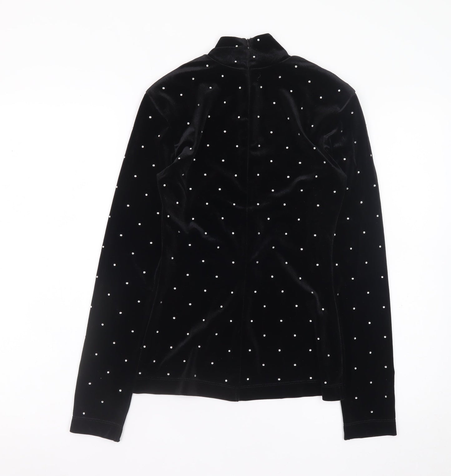 H&M Women’s Black Velvet Mock Neck Long Sleeve Beaded Top XS