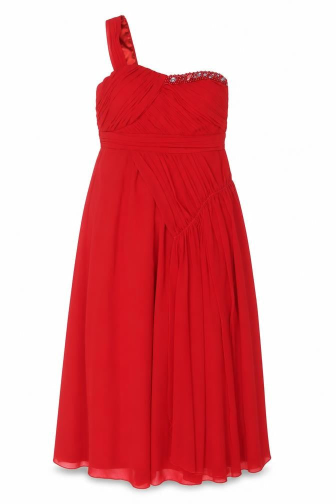 Max & Lola Milano Women's Red One Shoulder Beaded Chiffon Dress Size 16