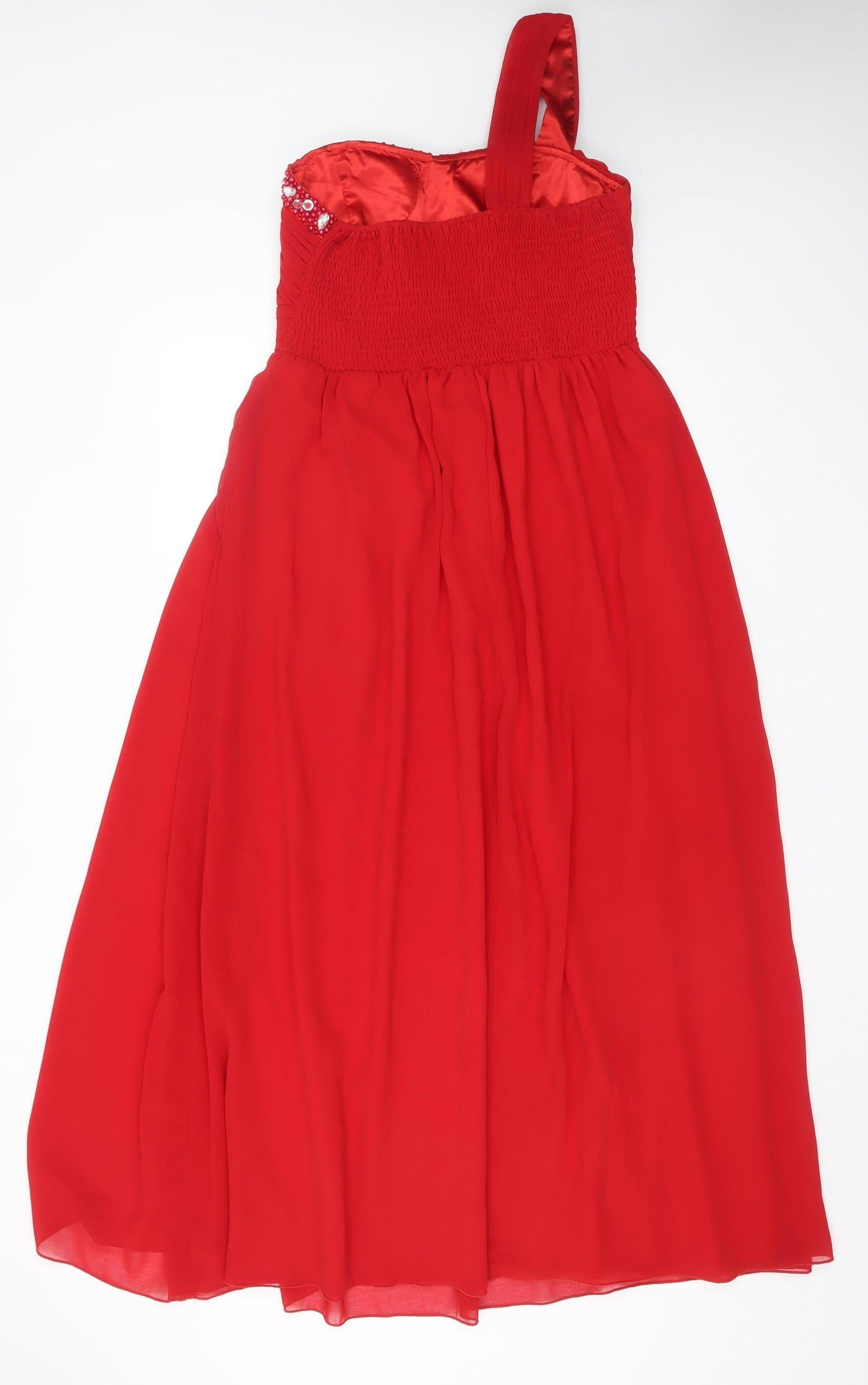 Max & Lola Milano Women's Red One Shoulder Beaded Chiffon Dress Size 16