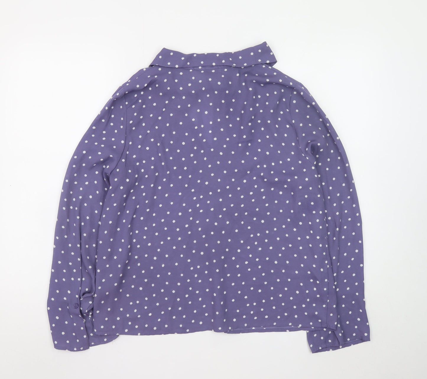 Mango Women’s Purple Polka Dot Bow Neck Long Sleeve Blouse Size 12