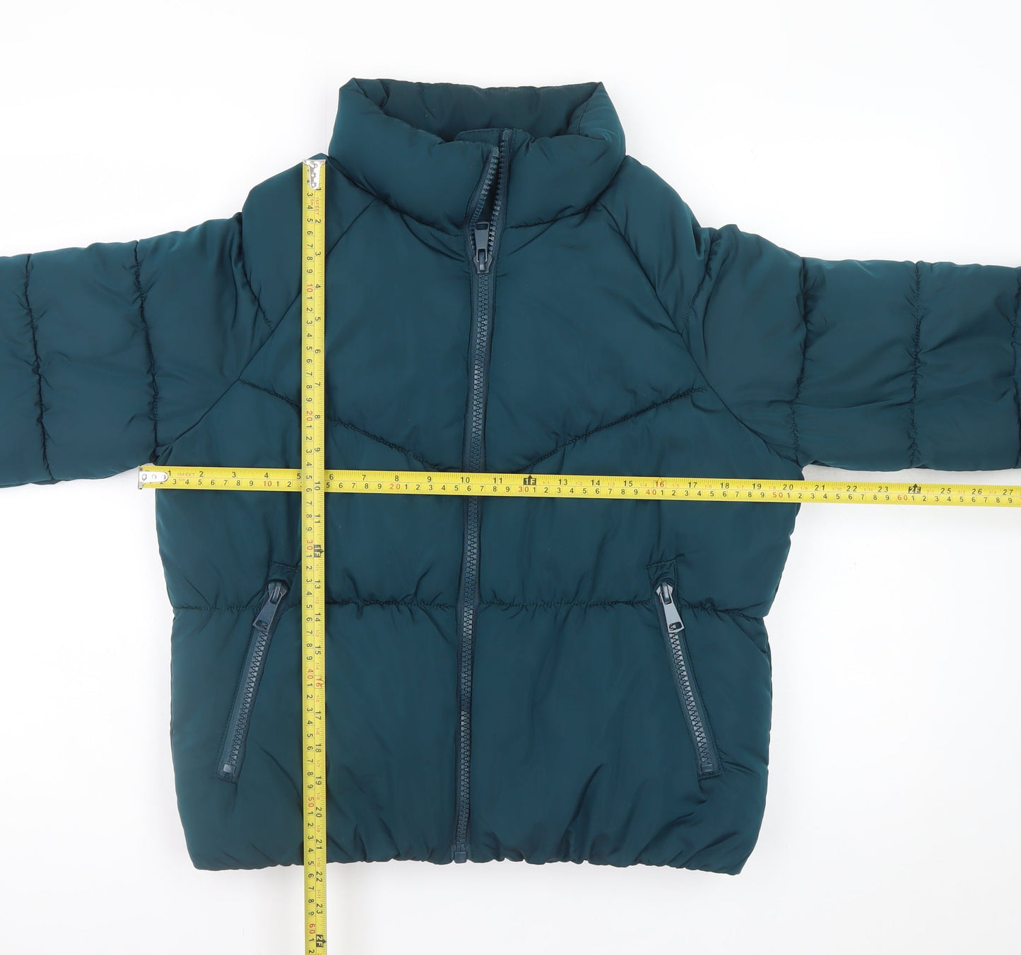 Primark Womens Green Puffer Jacket Size 10 Regular Cropped Winter Coat