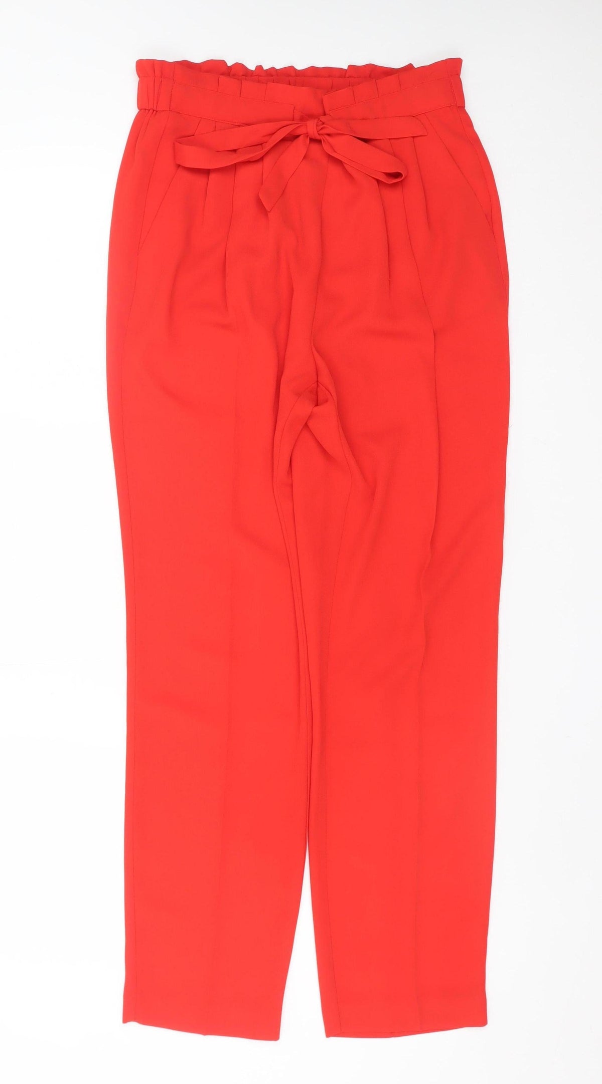 Primark Women Red Paperbag Trousers Size 10 Belted High Waist