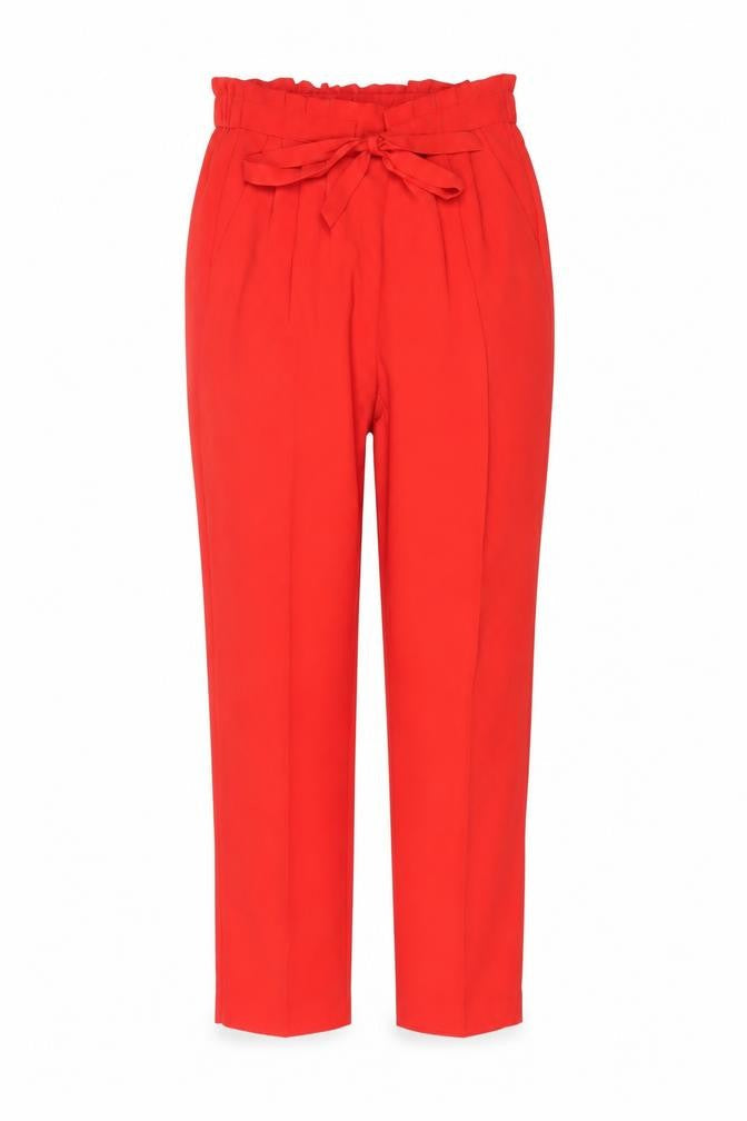 Primark Women Red Paperbag Trousers Size 10 Belted High Waist