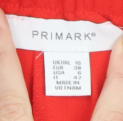 Primark Women Red Paperbag Trousers Size 10 Belted High Waist