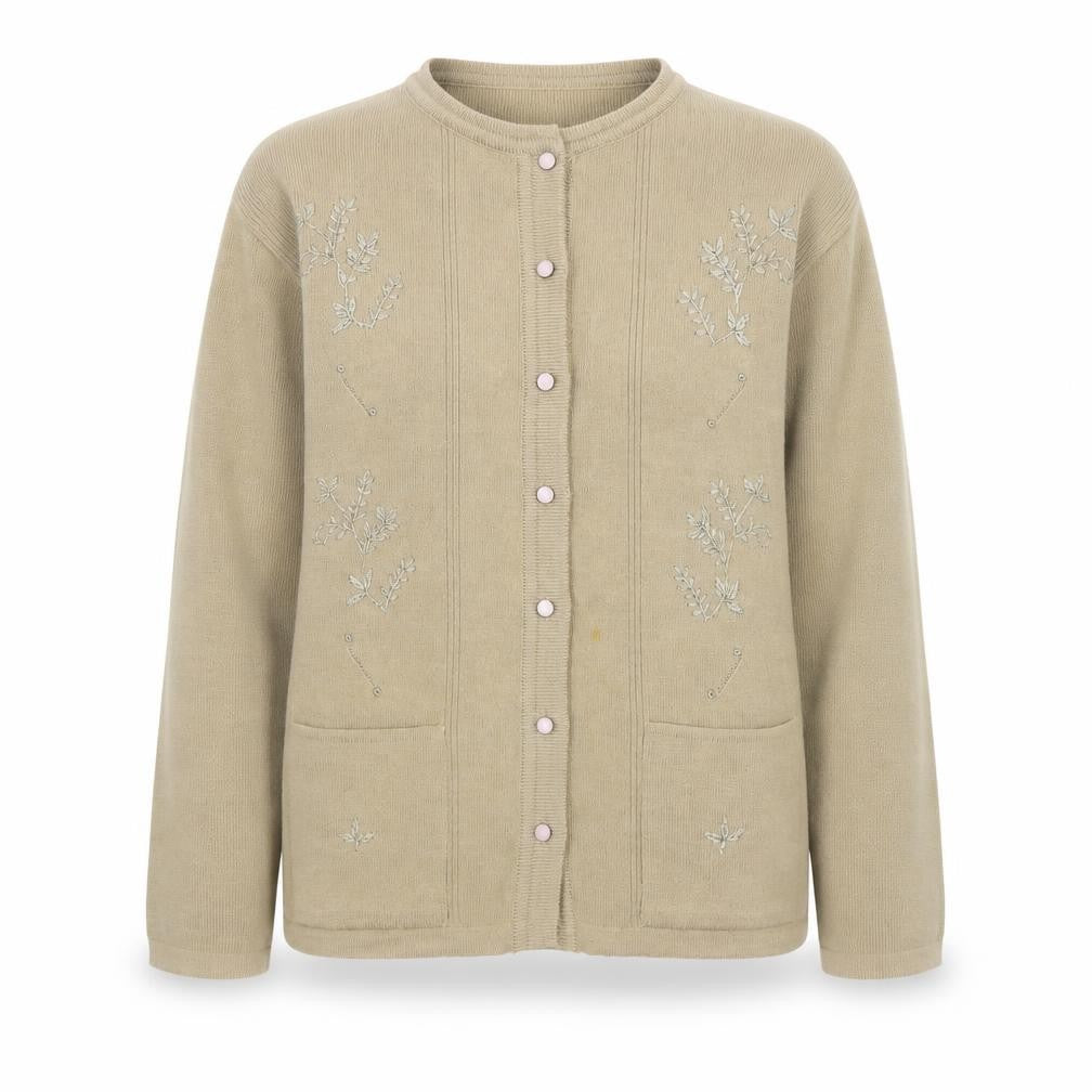 Reflect Collection Women Beige Embroidered Button Cardigan S/M