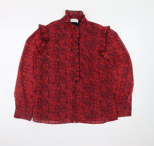 Savida Women's Red Floral Ruffle Long Sleeve Blouse XS