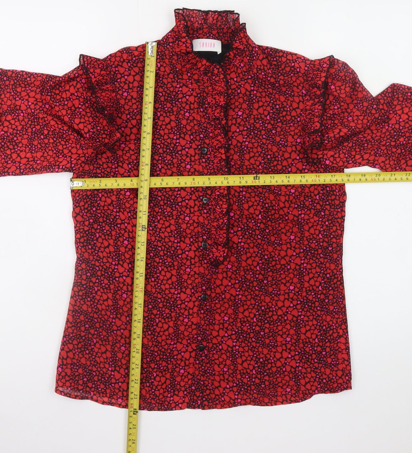 Savida Women's Red Floral Ruffle Long Sleeve Blouse XS