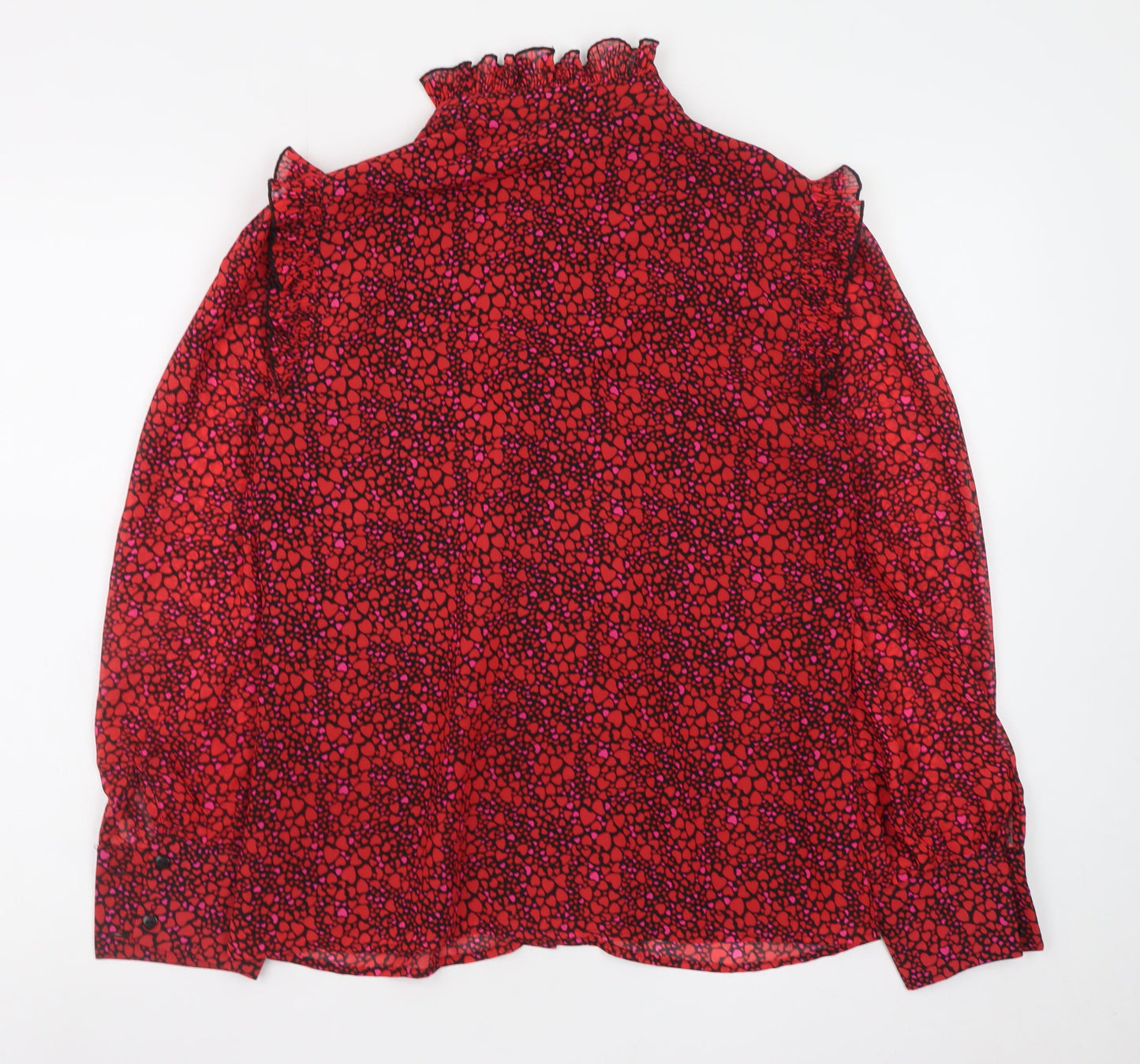 Savida Women's Red Floral Ruffle Long Sleeve Blouse XS