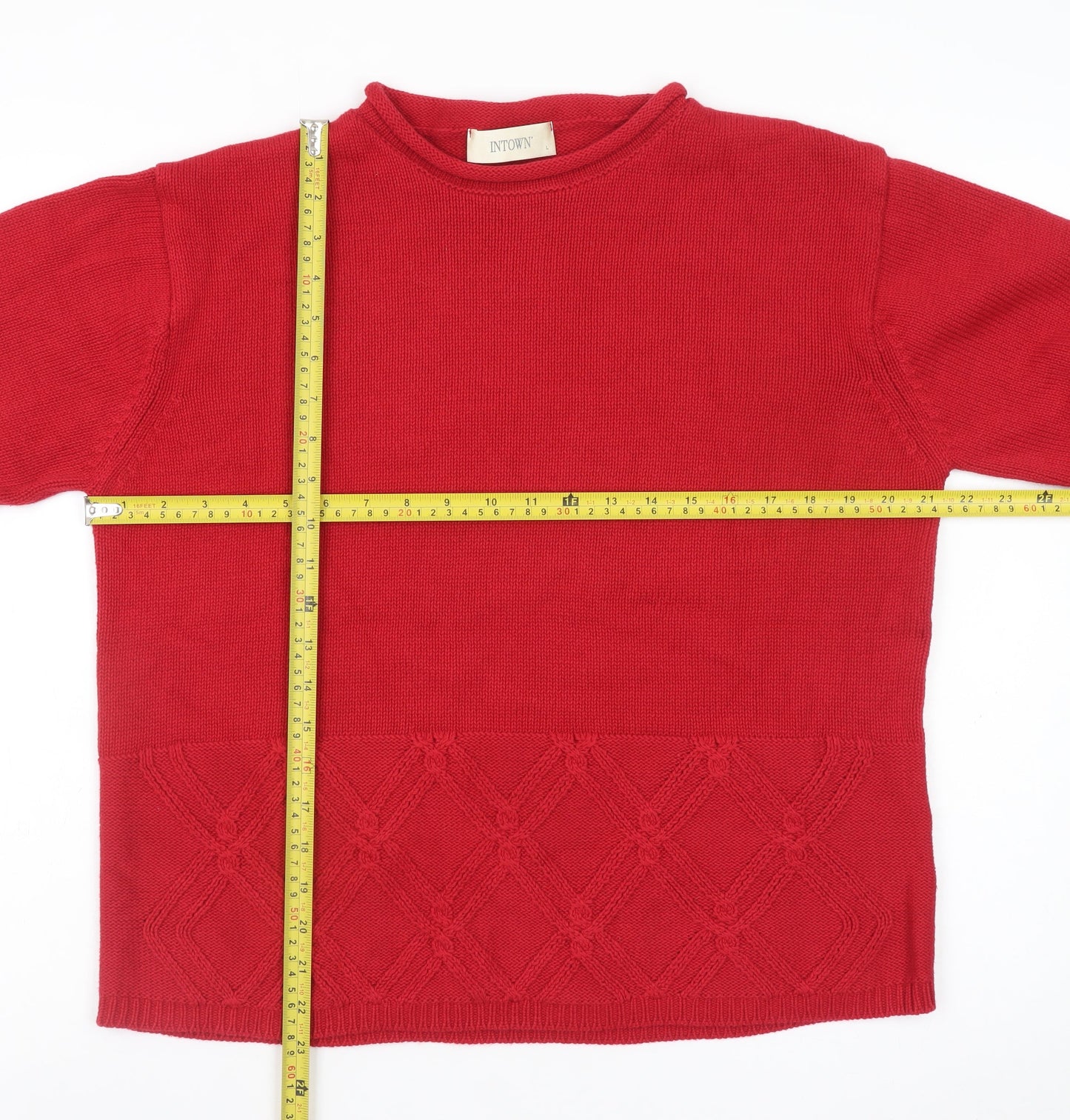 INTOWN Women Red Cotton Long Sleeve Crew Neck Jumper Size L
