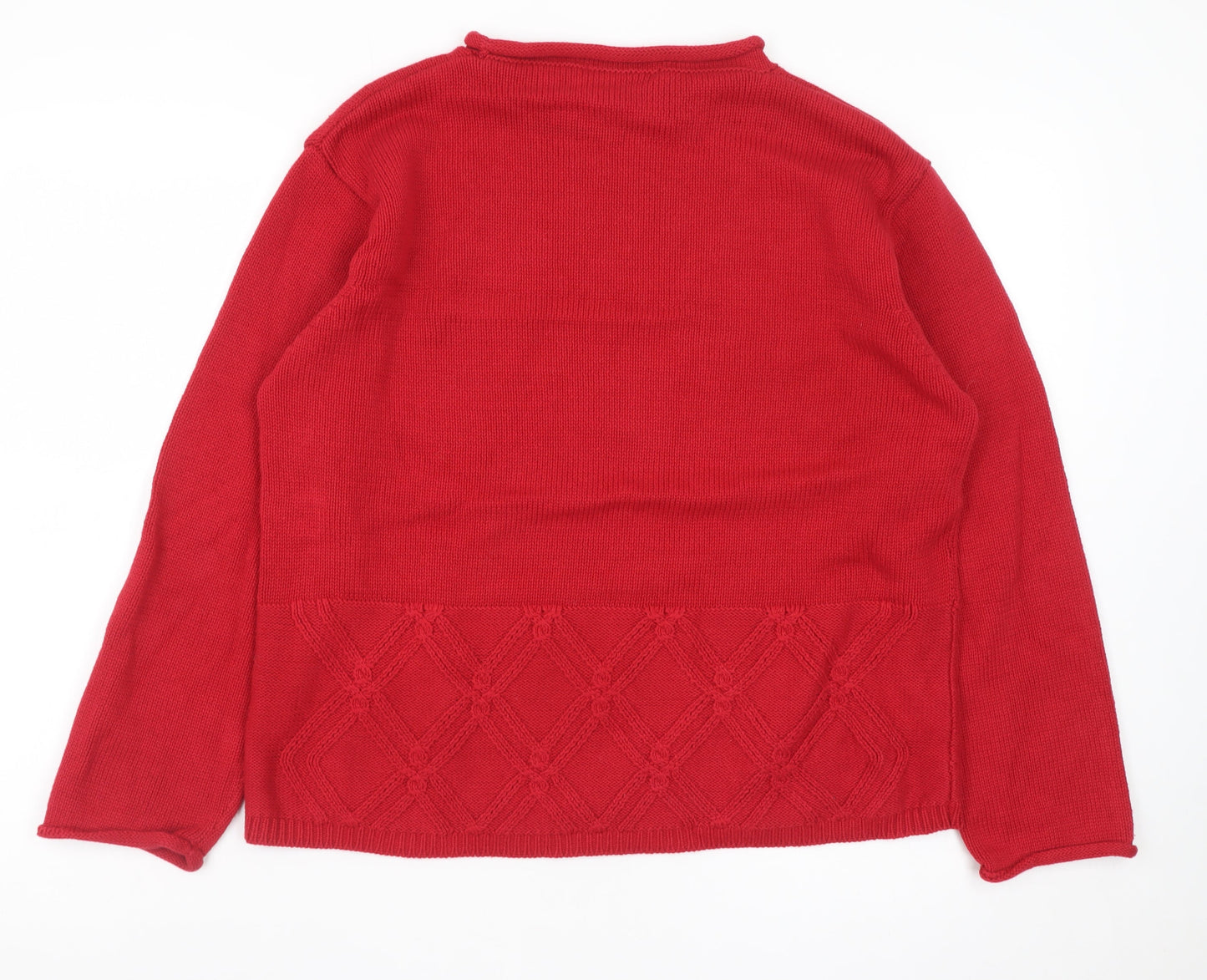 INTOWN Women Red Cotton Long Sleeve Crew Neck Jumper Size L