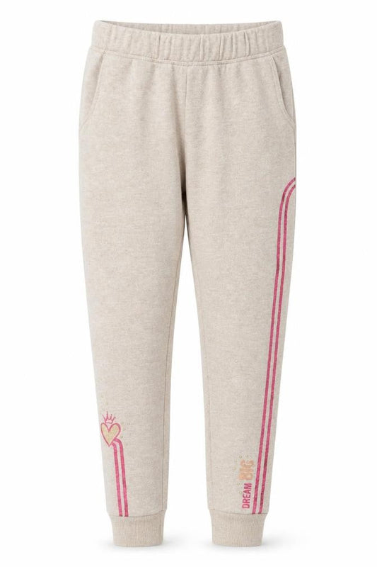 Disney Girls Beige Jogger Sweatpants 7-8 Years Dream Big Glitter Heart Trim