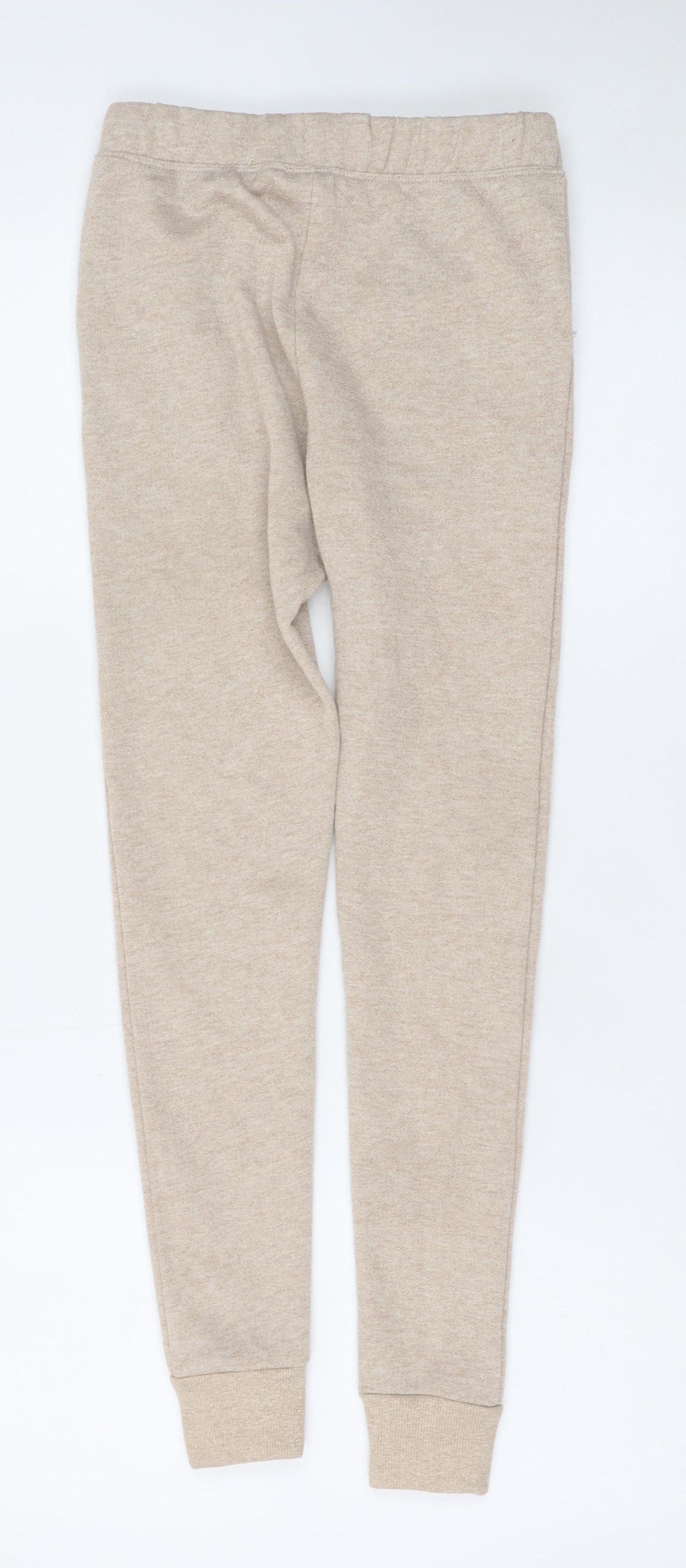 Disney Girls Beige Jogger Sweatpants 7-8 Years Dream Big Glitter Heart Trim