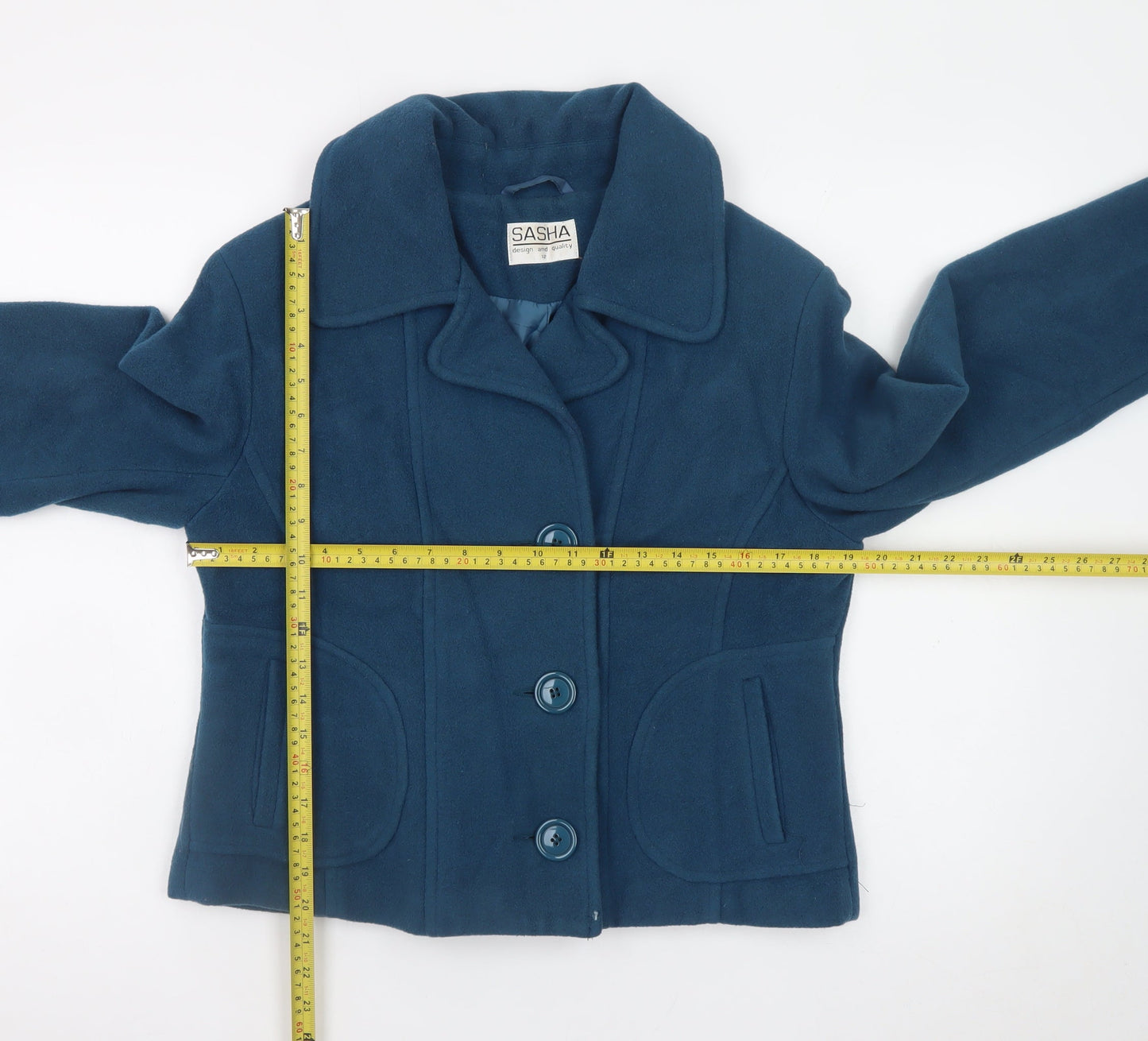 Sasha Women Blue Wool Blend Short Button Jacket Size 12